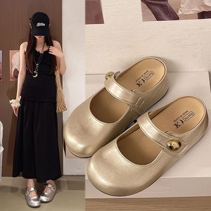 5cm Height Increasing Women's Mary Jane Mules Round Toe Style Slippers with Gold Bead Decoration Cute <b>Clogs</b> - Product Image 2