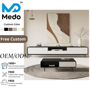Ensemble <span class=keywords><strong>meuble</strong></span> <span class=keywords><strong>TV</strong></span> et table basse <span class=keywords><strong>en</strong></span> <span class=keywords><strong>bois</strong></span>, <span class=keywords><strong>meuble</strong></span> <span class=keywords><strong>TV</strong></span> réglable avec rangement pour chambre et salon, mobilier de maison moderne et luxueux - Product Image 1