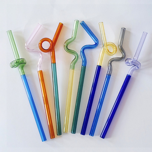 Accessoires de <span class=keywords><strong>cuisine</strong></span> multicolores, pailles en verre torsadées, pailles en verre ondulées pour smoothies et milkshakes - Product Image 1