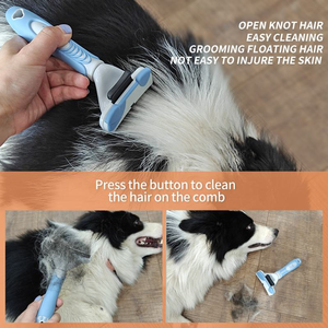 فرشاة إزالة شعر الكلاب بمقبض مريح، أسنان من الفولاذ المقاوم للصدأ، مشط للعناية بالحيوانات الأليفة للتنظيف اليومي والتحكم في التساقط، مصنوعة من البلاستيك - Product Image 4