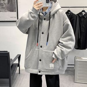 เสื้อสเวตเตอร์คาร์ดิแกนมีซิปเสื้อโค้ทผ้าฝ้ายสีพื้นสำหรับผู้ชายใส่สบายทันสมัยโลโก้ตามสั่ง - Product Image 5