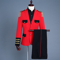 Nouveau costume de marin officier de marine rouge, veste de costume pour homme, veste de fanfare à franges, uniforme pour adulte, veste + pantalon