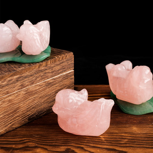 Artesanías de Cristal al por Mayor, Adorno de Cuarzo Rosa Natural con Base de Aventurina Verde, Diseño de Pato Mandarín, Hecho a Mano, Decoración Creativa para el Hogar, Regalos - Product Image 3