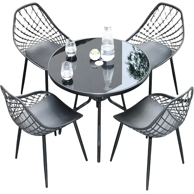 Vendita calda prezzo a buon mercato all'aperto mobili da caffè in plastica PP patio semplice durevole moderno giardino sedia da pranzo e tavolo set