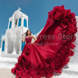 Volantes Vestidos <span class=keywords><strong>de</strong></span> novia rojos Elegante sin tirantes Plisado Tren real Playa Vestido <span class=keywords><strong>de</strong></span> novia Ocasión formal Sin mangas Vestidos largos - Product Image 6