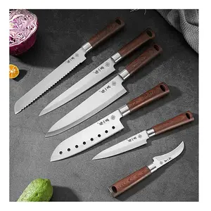 Hot Selling Kitchen Knife Accessories Wood Grain Pattern Kitchen Knives Stainless Steel Knife Set For Kitchen