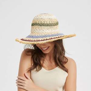 Chapeaux de paille crochetés en corde de papier multicolores style bohème printemps-été pour femmes, visière de soleil pour les vacances et la plage - Product Image 4