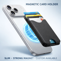 Portefeuille magnétique pour téléphone, porte-cartes fin en cuir PU, double poche pour cartes, aimant puissant, blocage RFID, logo personnalisé OEM
