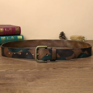 Cintura mimetica in pura pelle di vacchetta da studente maschio di tendenza giovane personalità in pelle retrò femminile con fibbia in rame cintura da Cowboy - Product Image 3