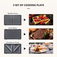Appareil à petit-déjeuner 3-en-1 : gaufrier, panini, grill |   Assiettes faciles à nettoyer |   Cadeau de cuisine idéal pour la famille et les amis