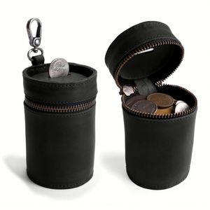 Genuine Leather Coin <b>Pouch</b> Retro Zippered Case Banks Vintage Money Saving Box - Product Image 1