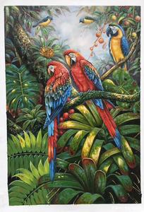 <span class=keywords><strong>Peinture</strong></span> à l'<span class=keywords><strong>huile</strong></span> sur toile 100% peinte à la main, personnalisée, représentant un ara, oiseau tropical coloré et réaliste, décoration murale artisanale. - Product Image 1