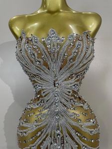 <span class=keywords><strong>Robe</strong></span> mini transparente sexy sans bretelles Shining Diamond pour femmes, soirée, anniversaire, boîte de nuit, danseuse, performance, costume de scène - Product Image 2