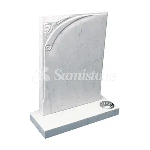 Samistone Carrara Marble Upright Headstone Carved Flower Olive Rose White Tombstone New Zealand Tombstone Flower Tombstone