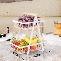 Plateau en métal pliable double couche pour cuisine moderne Porte-fruits et légumes en fer avec panier de rangement