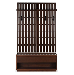 Appendiabiti Moderno in Legno di <span class=keywords><strong>Noce</strong></span> con Ganci in Ferro e Panca, Attaccapanni con Rivestimento in Impiallacciatura Nera, Organizzatore per Ingresso e Soggiorno - Product Image 1