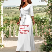 Robe de soirée décontractée pour femme, grande taille, coupe ample, col en V, longueur ras du sol, respirante, anti-plis, collection automne, idéale pour le dropshipping