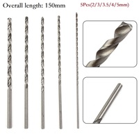 Lot de 5 forets hélicoïdaux HSS extra longs de 150mm 2mm 3mm 3.5mm 4mm 5mm tarière à tige droite outils de forage pour bois et métaux en acier