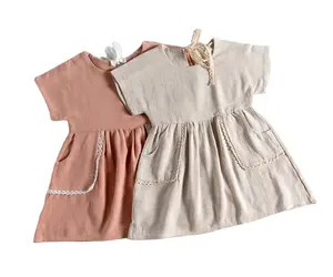Váy Trẻ Em Màu Trơn Phong Cách Mới Đầm Trẻ Em Cotton Hữu Cơ Thuần Huế Đầm Eo Chữ A Cho Bé Gái