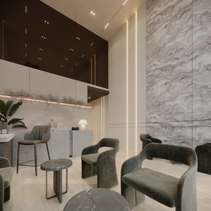 Gary Color Style Salon Store Diseño de estilo simple Mostrador superior de piedra Estilo de luz cálida Exhibición de salón Personalizar - Product Image 5