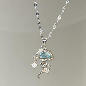 Collier pendentif goutte d'eau bleu océan en argent pur S925 avec perle élégante, style Blue Diary, or élégant, Sweet Home Shi, trésor commémoratif - Product Image 4