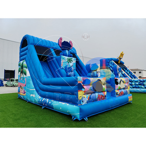 Structure gonflable commerciale à louer pour fêtes, thème Elfe Bleu de dessin animé, avec toboggan sec gonflable double piste et toboggan aquatique gonflable pour adultes - Product Image 1