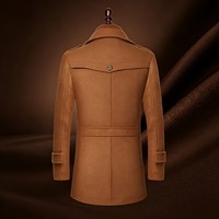 Manteau en laine noir à double col pour homme, mi-long, décontracté et élégant pour l'automne et l'hiver