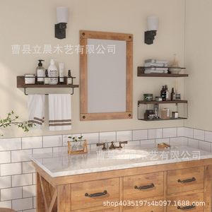 Toallero de pared de hierro y madera de 3 niveles, color marrón oscuro, moderno, para baño y uso en hoteles. - Product Image 3