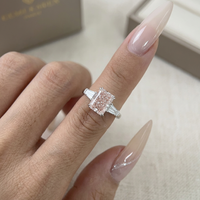 Bague solitaire de luxe unisexe en or massif 14K 18K avec rangée de diamants de laboratoire taille radiant certifiés IGI, couleur rose fantaisie, pour fiançailles