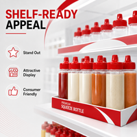Bouteille souple en plastique transparent de qualité alimentaire personnalisée en gros avec bouchon distributeur rouge pour Ketchup, Sauce Pimentée, Vinaigrette, Sirop