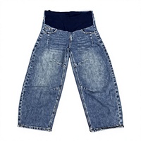 Nouveau Jean de Maternité Femme 2026 en Denim Délavé Rétro, Respirant, Taille Haute, Coupe Droite Ample Décontractée, avec Soutien Ventre Complet et Effet Amincissant