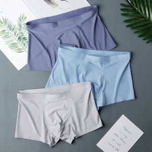 Calzoncillos bóxer de seda helada para hombre, estilo fresco de verano, ligeros, de una pieza, sin costuras, de tiro medio, para adolescentes. - Product Image 3