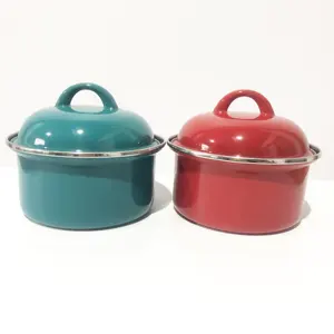 18cm 12QT Red Blue Green Beige Enamel Soup Pot Casserole No Handles Glass Cover Enamelware Cooking Baked Enamel Roster Tray