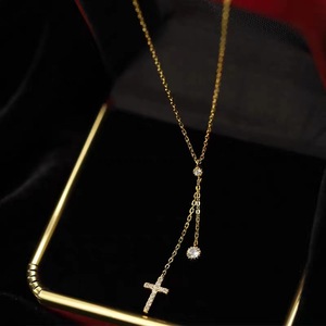 Rainbowking S925 Collier Femme en Argent Sterling Délicat Croix Tassel Clavicule Chaîne Niche Design Pendentif Ins Style <span class=keywords><strong>Rainb</strong></span> - Product Image 3