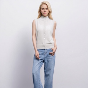 سترة نسائية مخصصة من الصوف غير رسمية بياقة مدورة سادة بلون أنيق أعلى الخزان بزر - Product Image 5