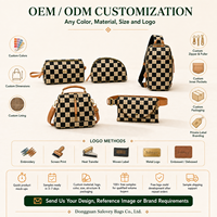 Pochette cosmétique tissée avec logo personnalisé, en cuir PU noir et beige à carreaux, trousse de maquillage, trousse de toilette de voyage, organiseur de beauté, OEM ODM