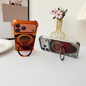 Coque de téléphone de luxe en <span class=keywords><strong>fibre</strong></span> de carbone sans cadre en métal magnétique motif dauphin avec support rotatif pour iPhone 17 Pro Max - Product Image 1