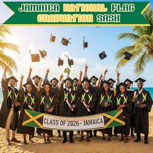 Banda de Graduación Personalizada de Alta Calidad con Bandera de Colombia y Jamaica + Cordones de Honor, Prenda de Graduación Unisex - Product Image 6