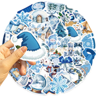 50 autocollants en vinyle imperméables en PVC, thème hiver bleu, style dessin animé, pour la décoration DIY d'ordinateurs portables, guitares et bagages, pour adolescents et adultes