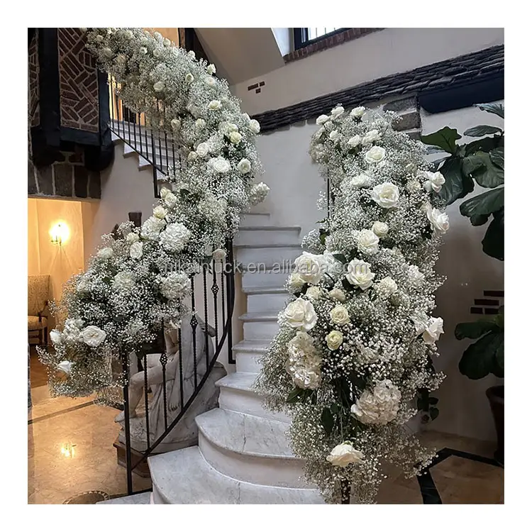 Scala a chiocciola decorativo del bambino alito fila di fiori per interni scala corrimano corridoio Gypsophila Rose Flower Runner per il matrimonio