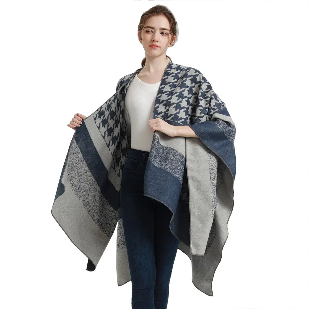 winter long soft warm hounds tooth scarves faux wool spinning tassel shawl acrylic long stole blanket