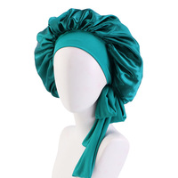 Bonnets de nuit en satin extensibles avec ruban de couleur unie, pour coiffure à domicile, douche, sommeil et tresses, avec long lien élastique