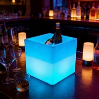 Seau à glace carré en plastique éclairé par LED changeant de couleur RGB, bar et fête en boîte de nuit, bacs à boissons en vrac pour divertissement nocturne