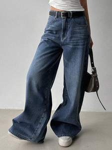 Jeans Palazzo da Donna Economici per il Mercato del Sud-Est Asiatico, Pantaloni Traspiranti a Gamba Larga a Vita Media, Tinta Unita, Estivi Autunnali Primaverili - Product Image 3
