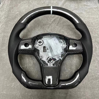 Volante Deportivo de Cuero con Calefacción y Costuras Personalizadas, Compatible con Tesla Model 3/Y, Diseño Deportivo con Base Plana
