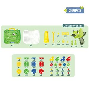 249 pièces Jouets de construction électriques pour enfants STEM, dinosaure, perceuse, bricolage, vis, assemblage, blocs de puzzle, table, boîte à outils de dinosaure - Product Image 6