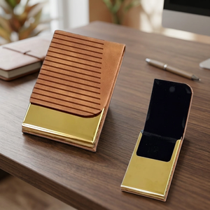 Premium PVD Coated Steel Business Card Holder With Leatherette Finish Slim Multi Card Case For <b>Men</b> Women Office <b>Gift</b> <b>Set</b> - Product Image 5