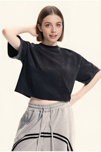 T-shirt da <span class=keywords><strong>Donna</strong></span> Retrò 230GSM in <span class=keywords><strong>Cotone</strong></span> 100% con Lavaggio Vintage, <span class=keywords><strong>Manica</strong></span> <span class=keywords><strong>Corta</strong></span>, Colore Grigio, Logo Personalizzato con Stampa in Rilievo - Product Image 5