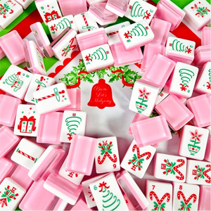 Jeu de Mahjong pliable en acrylique sur le thème de Noël rose, avec des tuiles de Mahjong Joker, motif Père Noël, <span class=keywords><strong>rennes</strong></span> et cannes en sucre, cadeau de Noël - Product Image 1