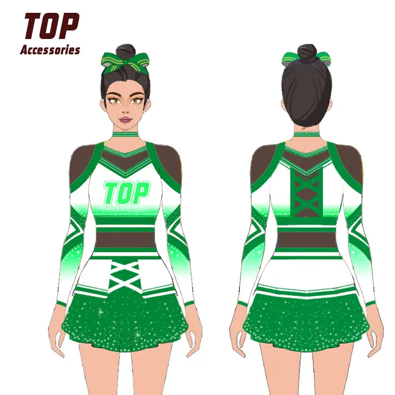 Nouveautés Uniforme de pom-pom girl pour filles Costumes de pom-pom girl avec strass pour adolescentes